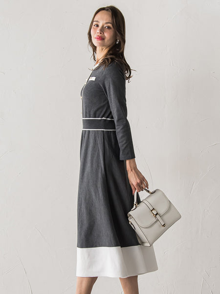 バイカラーニットワンピース