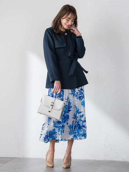 ノーカラーハーフコート