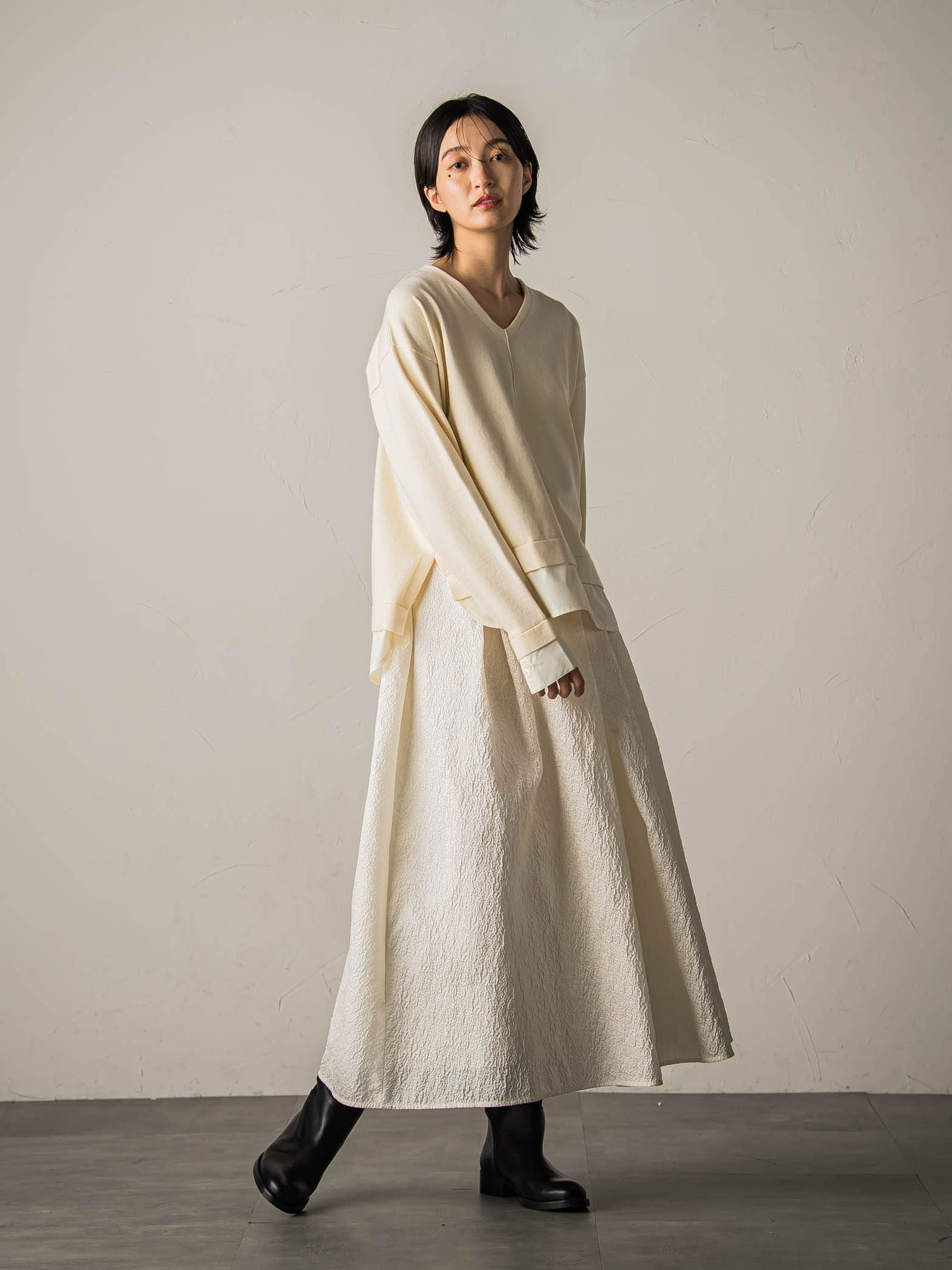 型押しジャガードタックフレアスカート≪手洗い可能≫