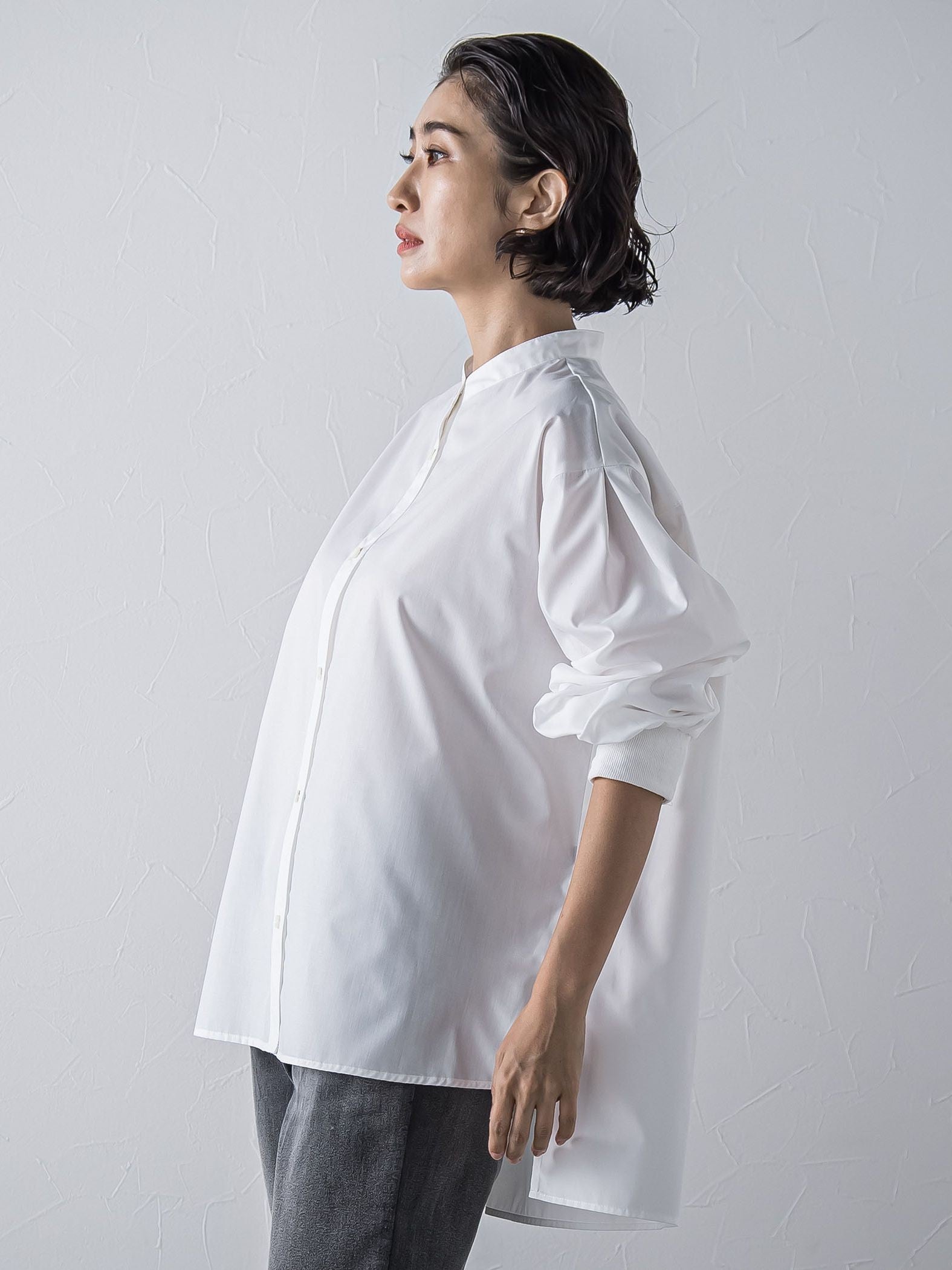 【大きいサイズ】【biyori/極】”こなれ袖がポイント”バンドカラーシャツ