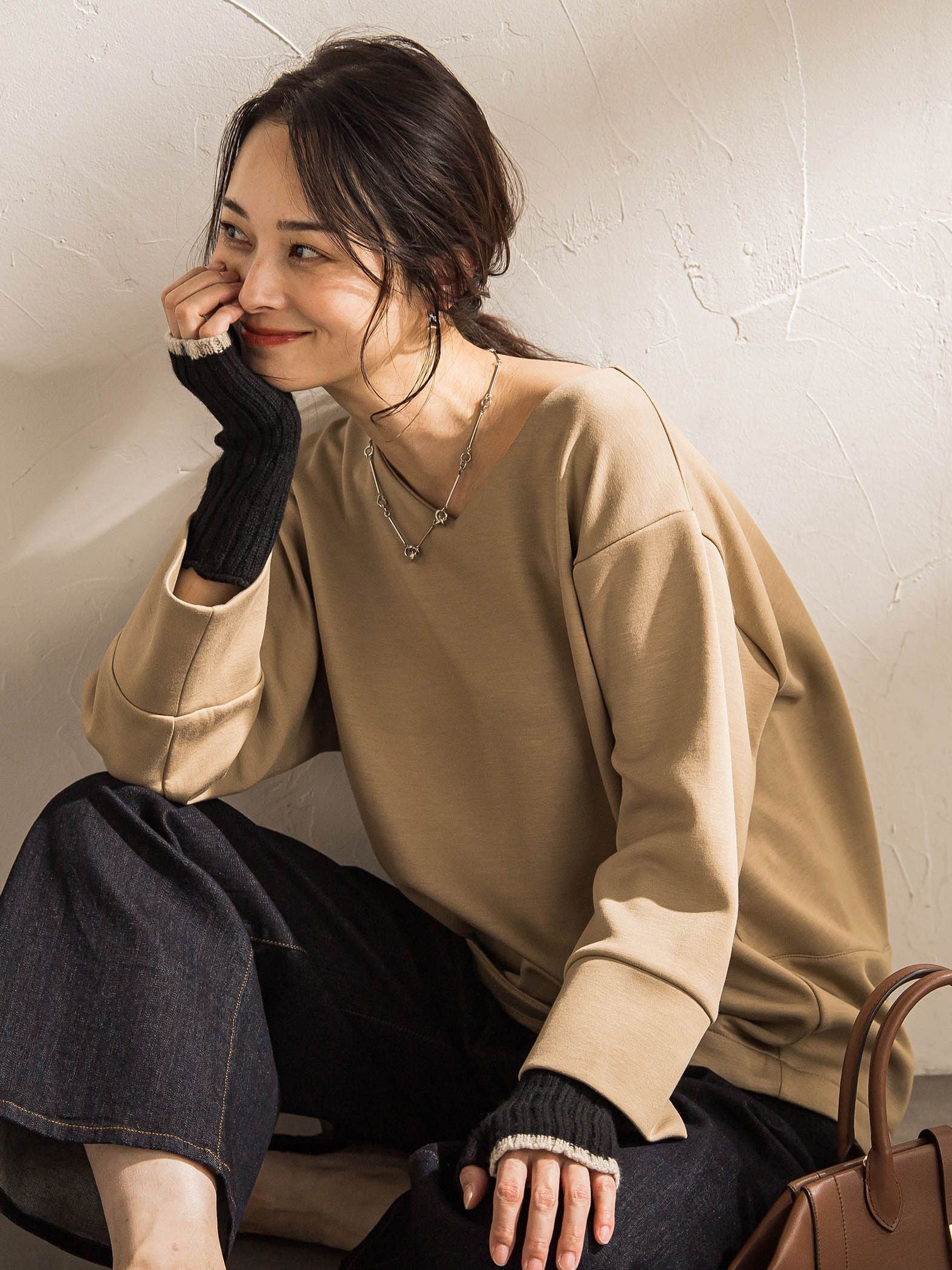 【WEB限定】《暖色美》裏起毛Vネックトップス≪手洗い≫