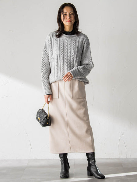 【WEB限定】フェイクスエードナロースカート≪セットアップ対応/洗える≫