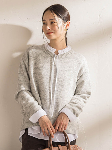 スパンコールクルーネックニット≪洗える≫