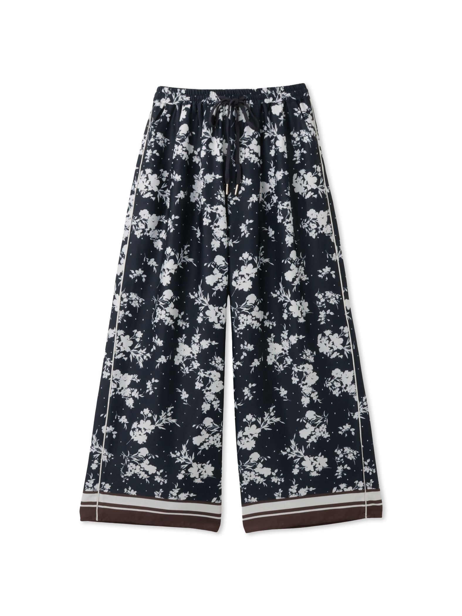 パウダーサテンパネルプリントワイドパンツ