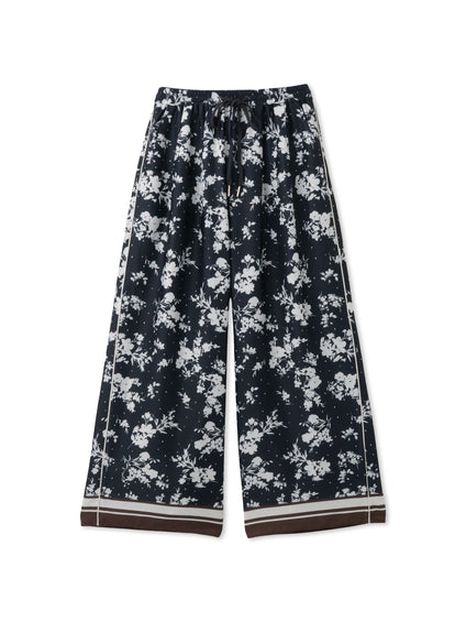 パウダーサテンパネルプリントワイドパンツ