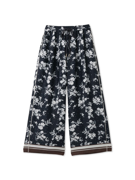 パウダーサテンパネルプリントワイドパンツ