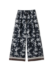 パウダーサテンパネルプリントワイドパンツ