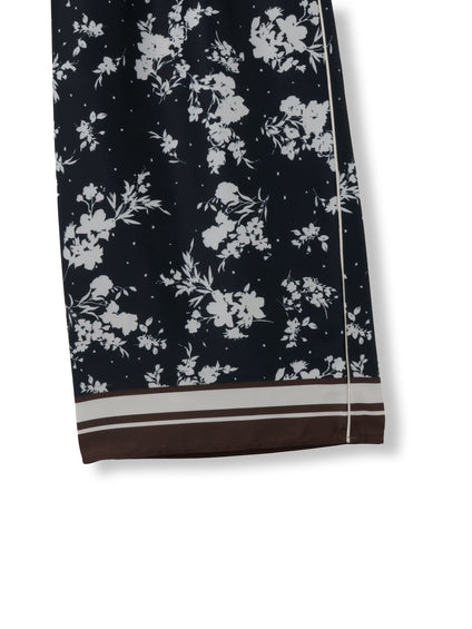 パウダーサテンパネルプリントワイドパンツ