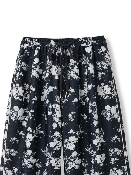 パウダーサテンパネルプリントワイドパンツ