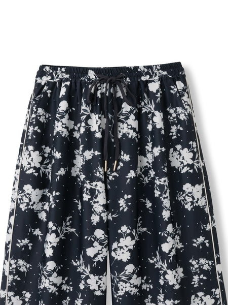 パウダーサテンパネルプリントワイドパンツ