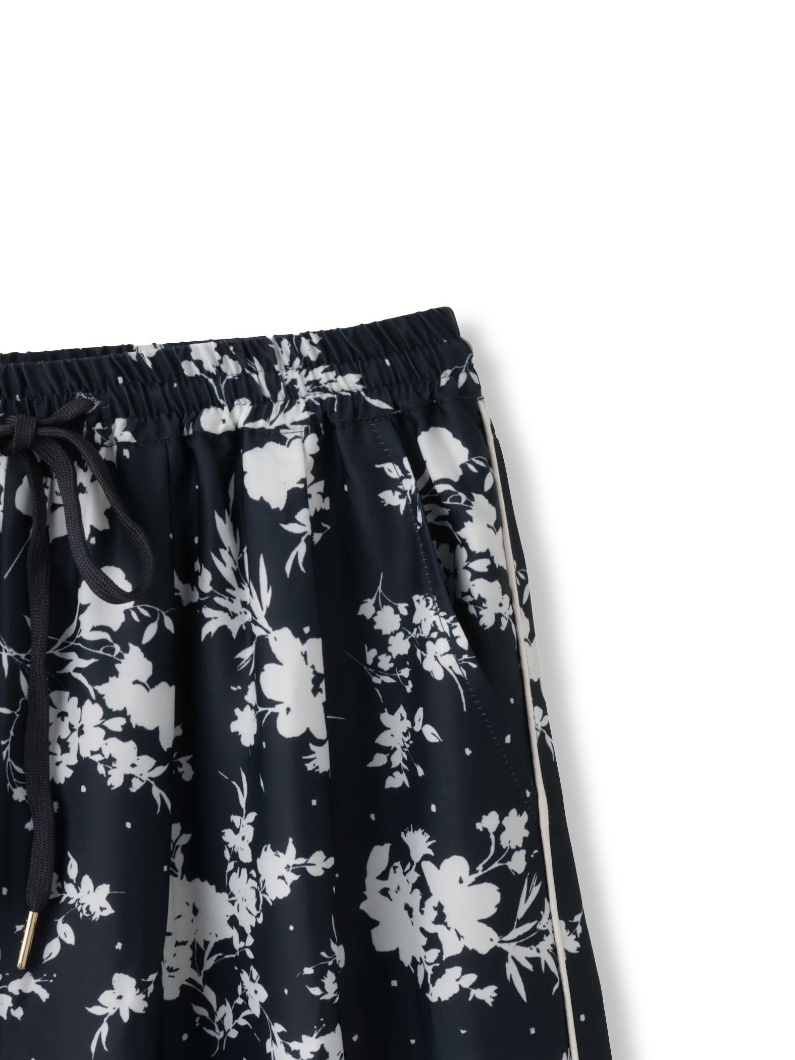 パウダーサテンパネルプリントワイドパンツ