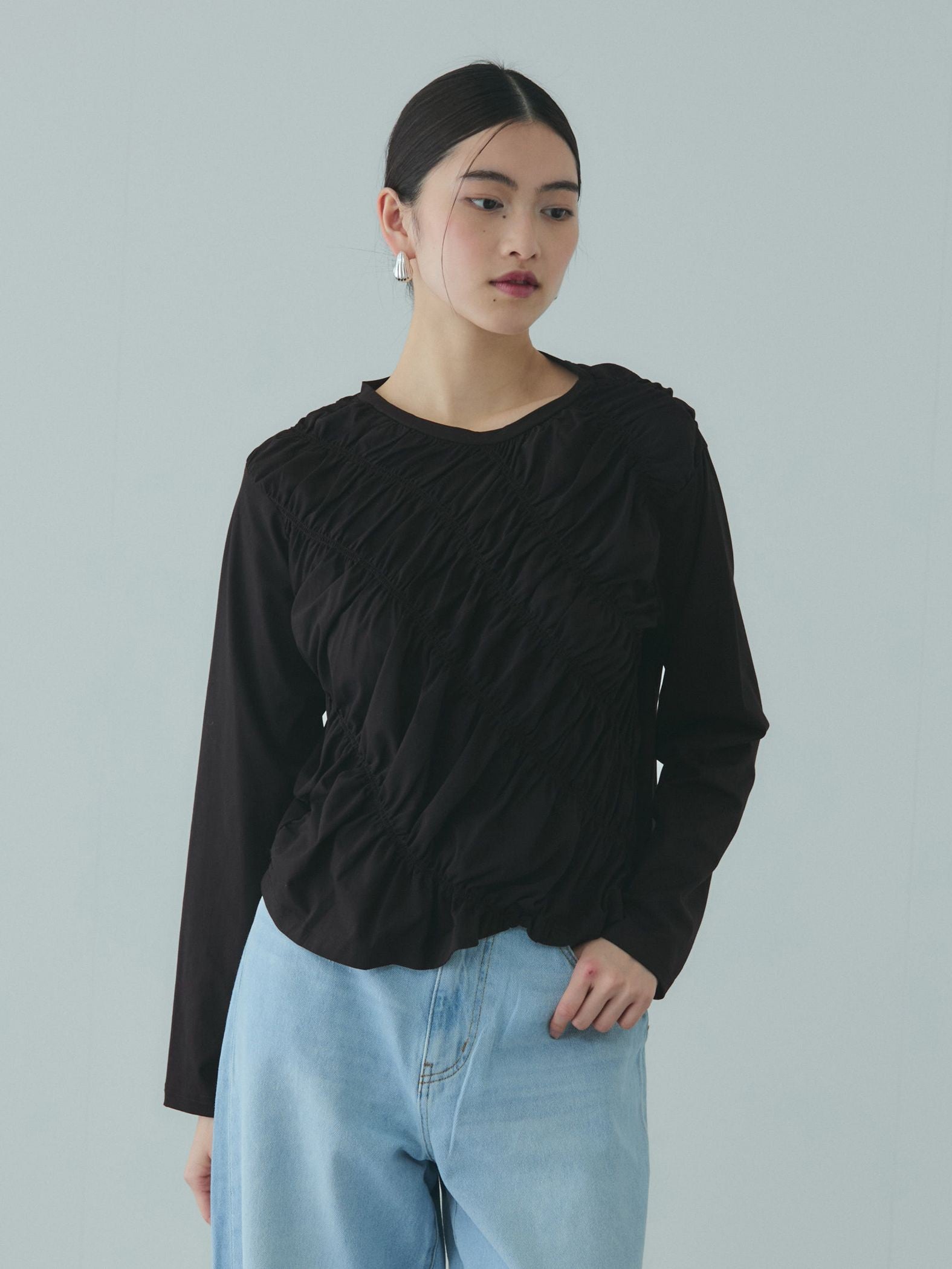 ギャザーラインフロントカットソー≪洗濯機で洗える≫