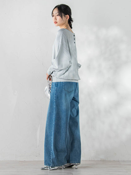 ラメドルマンVネックニット