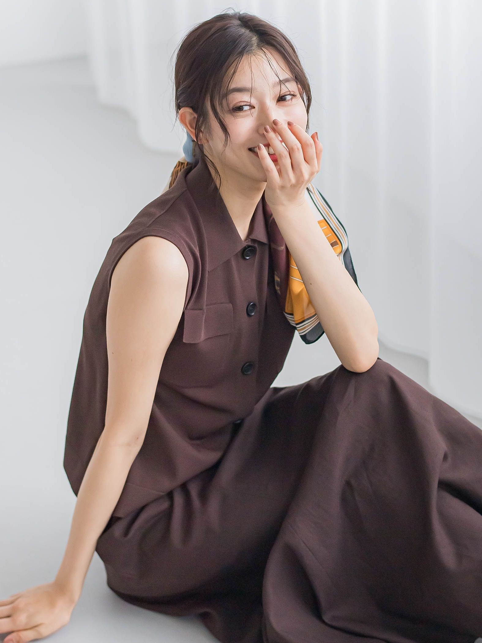 ポロ襟ノースリーブニット≪手洗い可能≫