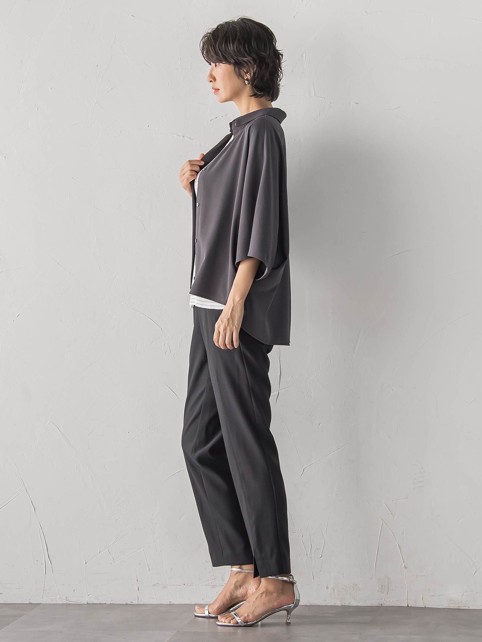 【WEB限定/大きいサイズ】“まるでデニム見え”裾スリットテーパードパンツ
