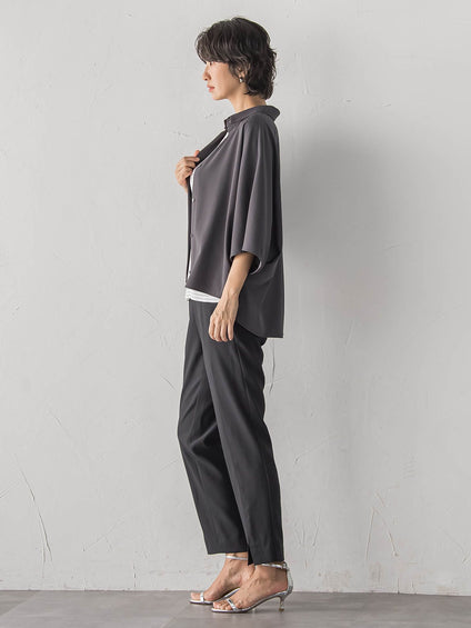 【WEB限定/大きいサイズ】“まるでデニム見え”裾スリットテーパードパンツ