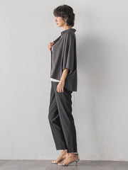 【WEB限定/大きいサイズ】“まるでデニム見え”裾スリットテーパードパンツ