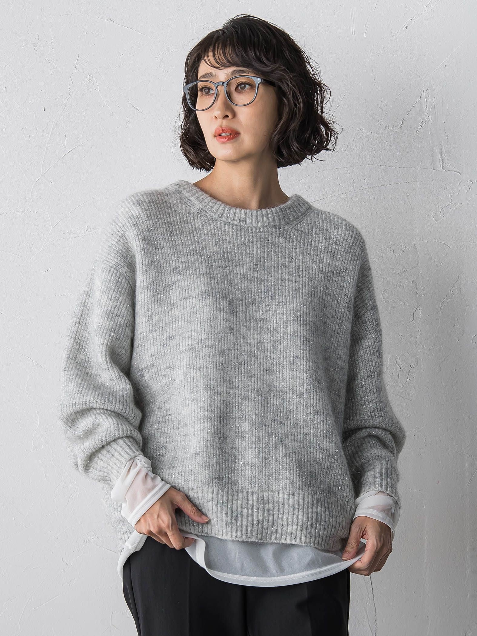 【大きいサイズ】モヘヤスパンコールニット