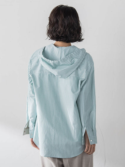 【大きいサイズ】ドビーストライプフードシャツ