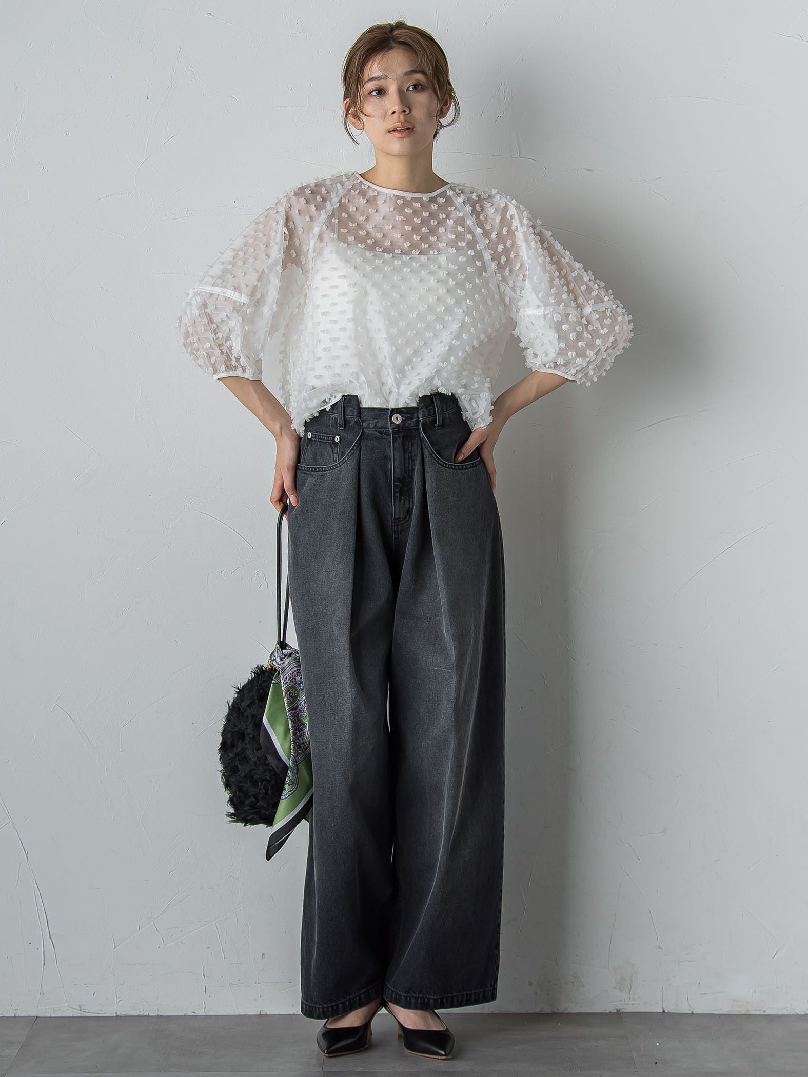 タックデニムパンツ≪洗濯機で洗える≫