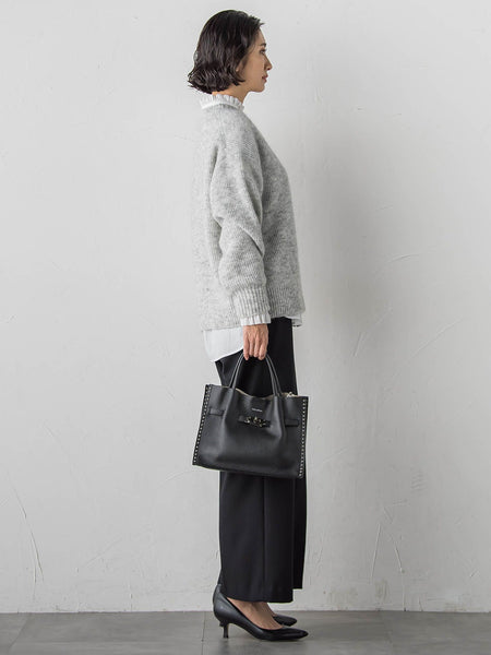 【VIOLAd'ORO】スタッズ付きWフェイスレザートートバッグ