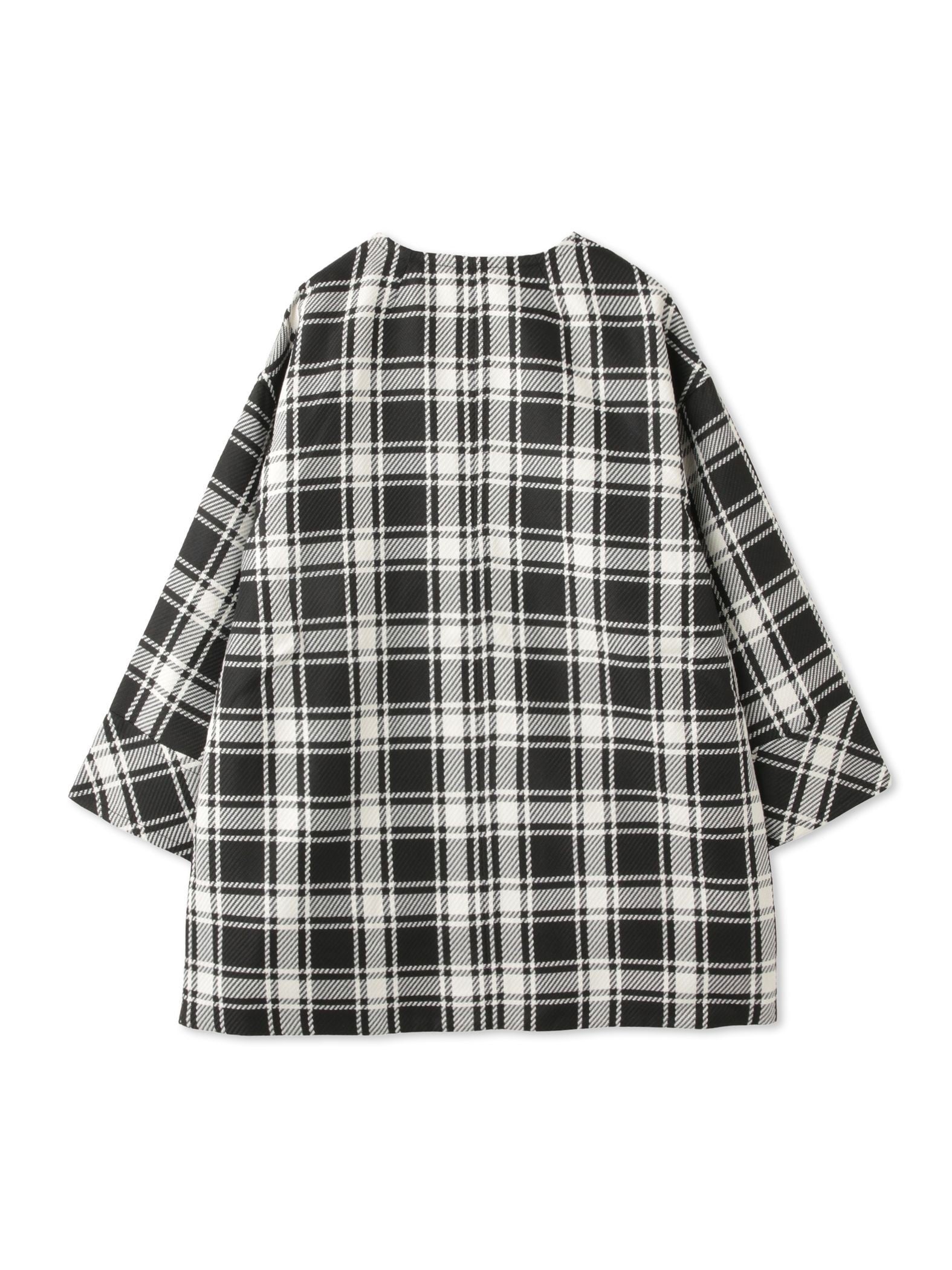 ツィーディチェックノーカラーコート≪手洗い可能≫