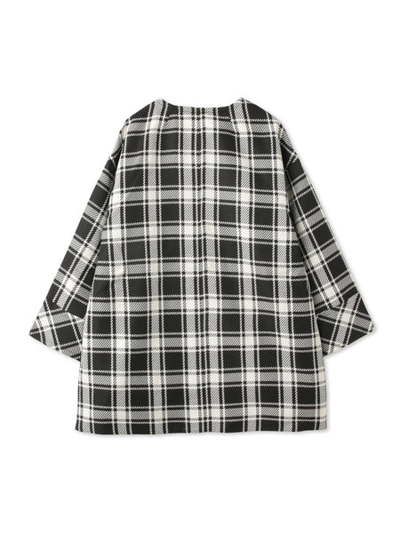 ツィーディチェックノーカラーコート≪手洗い可能≫