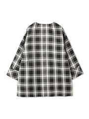 ツィーディチェックノーカラーコート≪手洗い可能≫