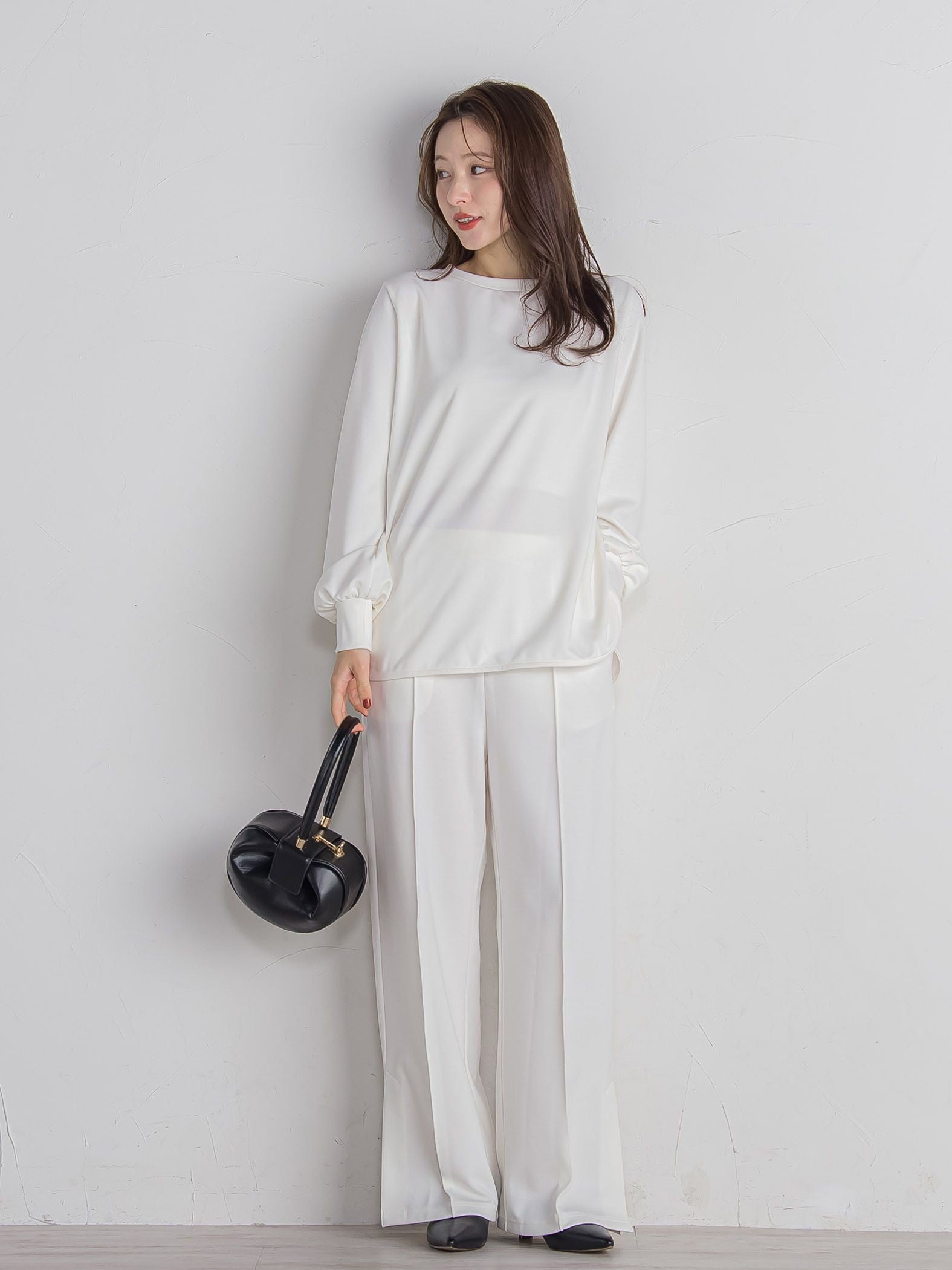 ポンチサイドスリットワイドパンツ≪セットアップ対応/手洗い可能≫