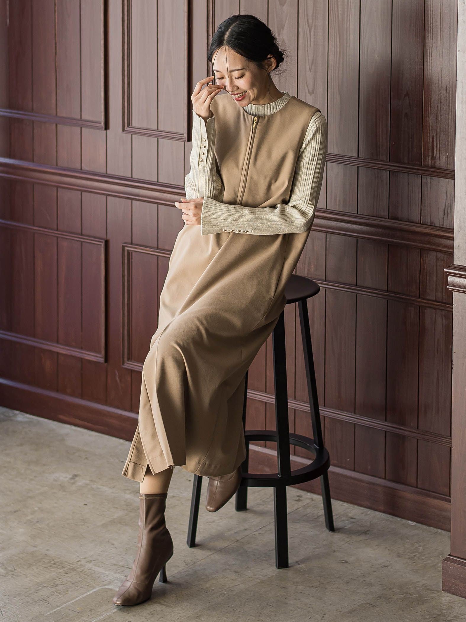 袖ボタンランダムリブニット≪手洗い可能≫