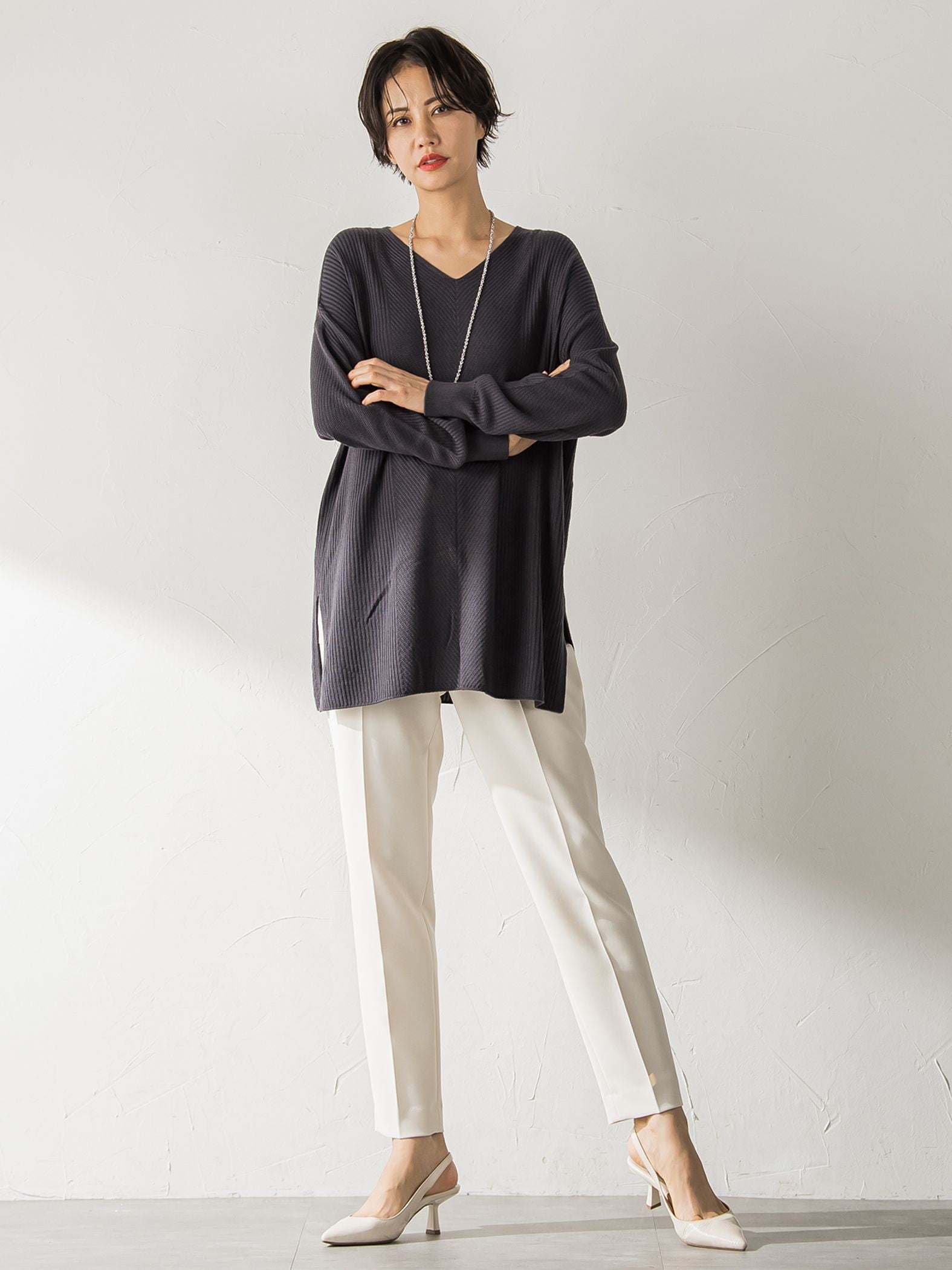 【WEB限定サイズあり】【洗えるニット】ECOCUWOOL Vネックニットプルオーバー≪シワになりにくい≫