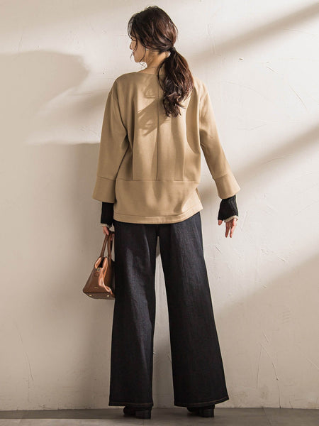 【WEB限定】《暖色美》裏起毛Vネックトップス≪手洗い≫