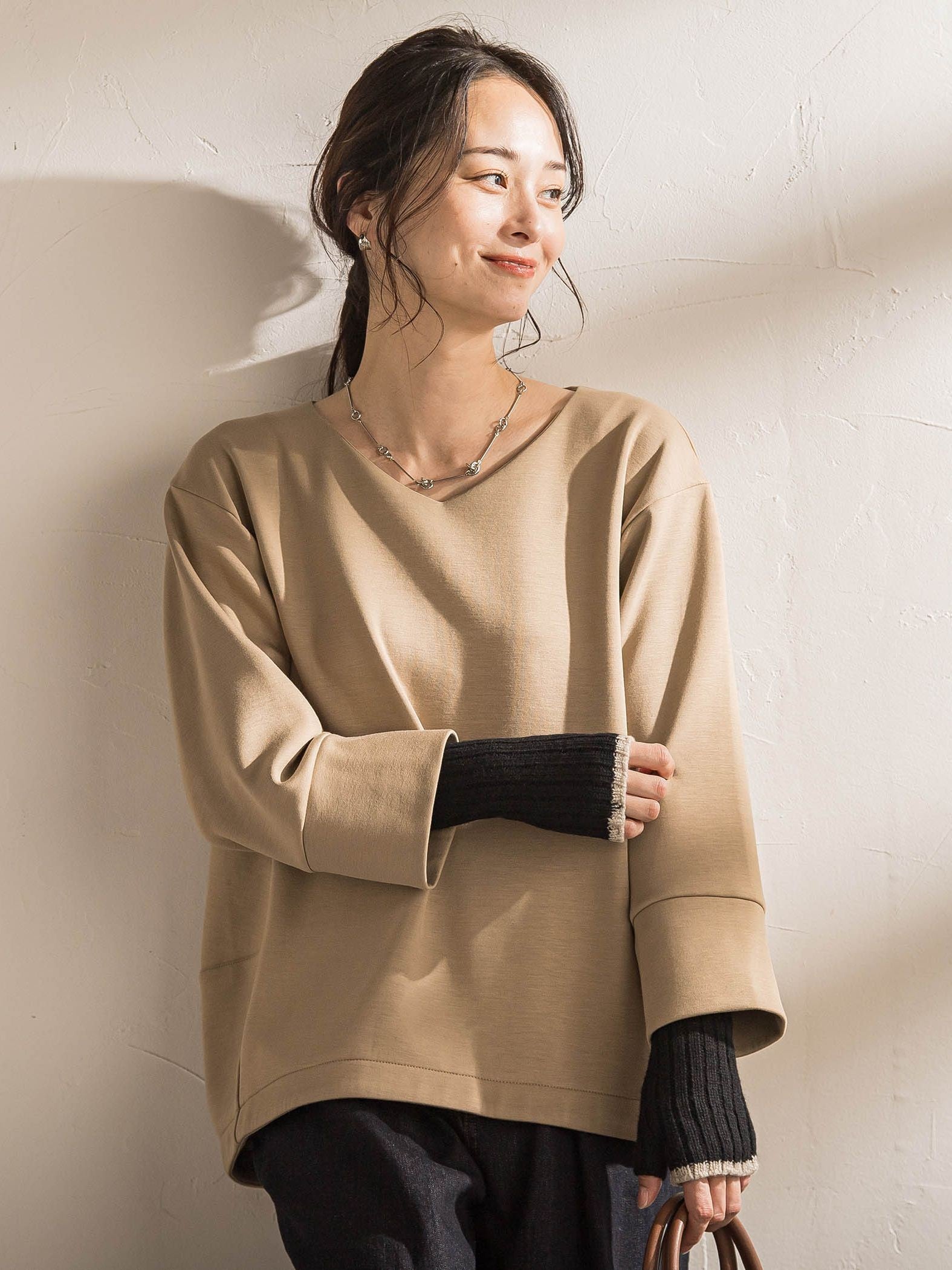 【WEB限定】《暖色美》裏起毛Vネックトップス≪手洗い≫