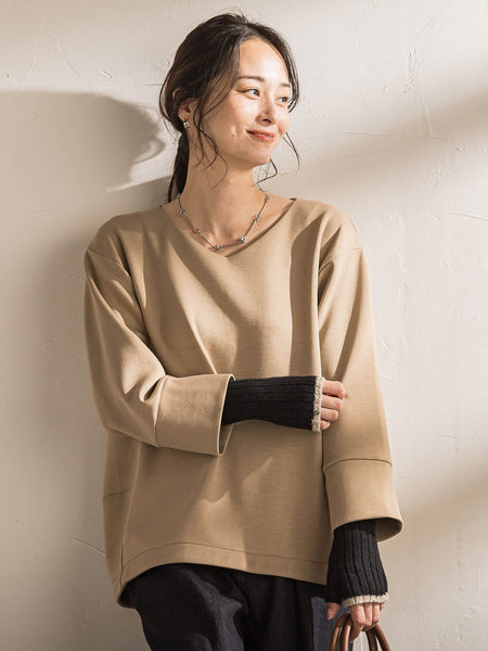 【WEB限定】《暖色美》裏起毛Vネックトップス≪手洗い≫