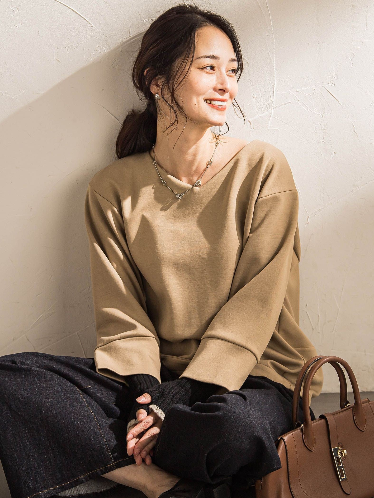 【WEB限定】《暖色美》裏起毛Vネックトップス≪手洗い≫