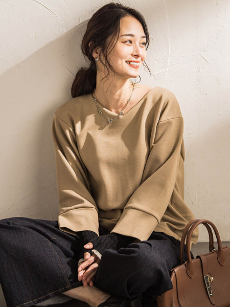 【WEB限定】《暖色美》裏起毛Vネックトップス≪手洗い≫