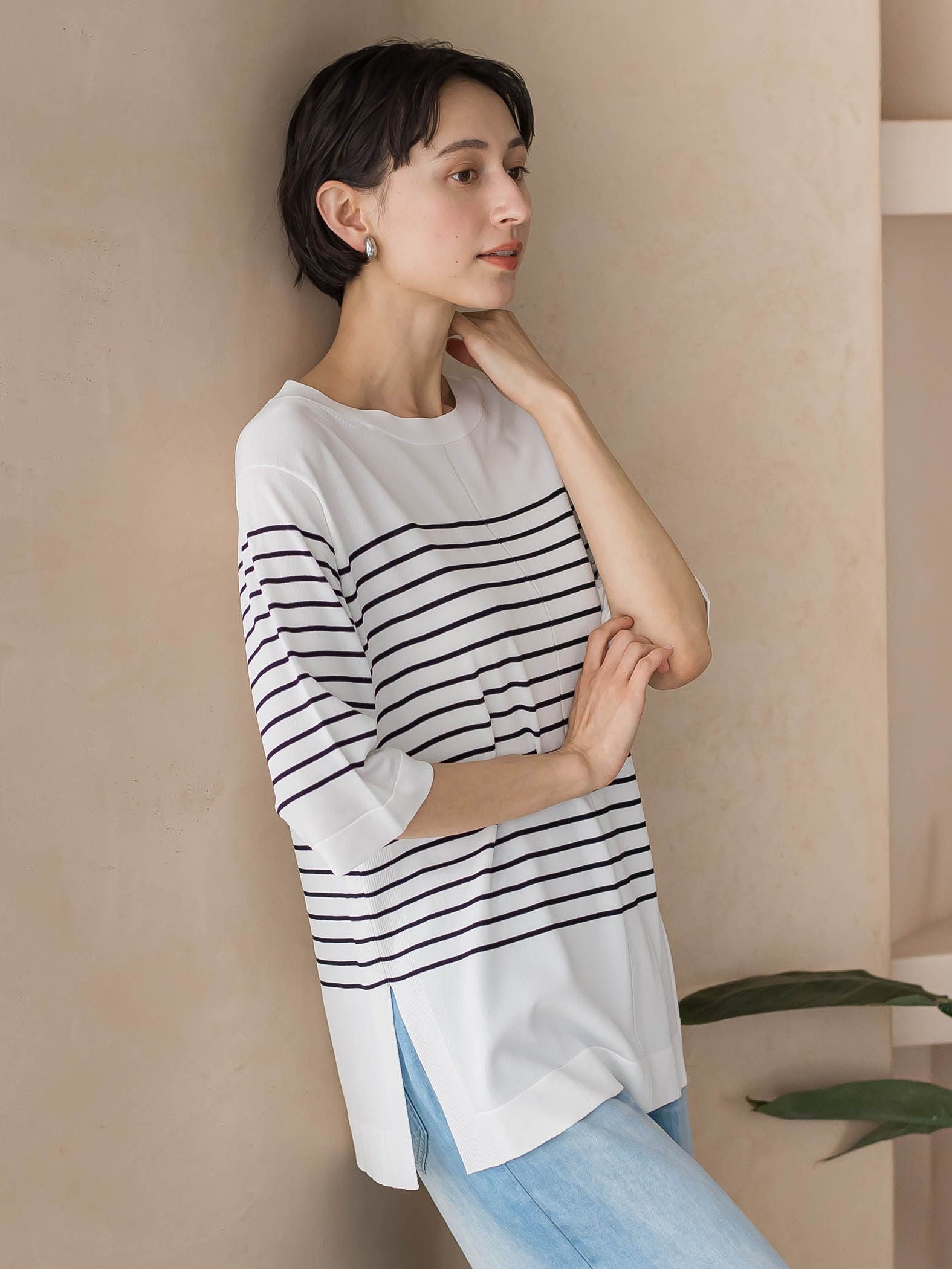 【大きいサイズ】ボーダーTシャツニット