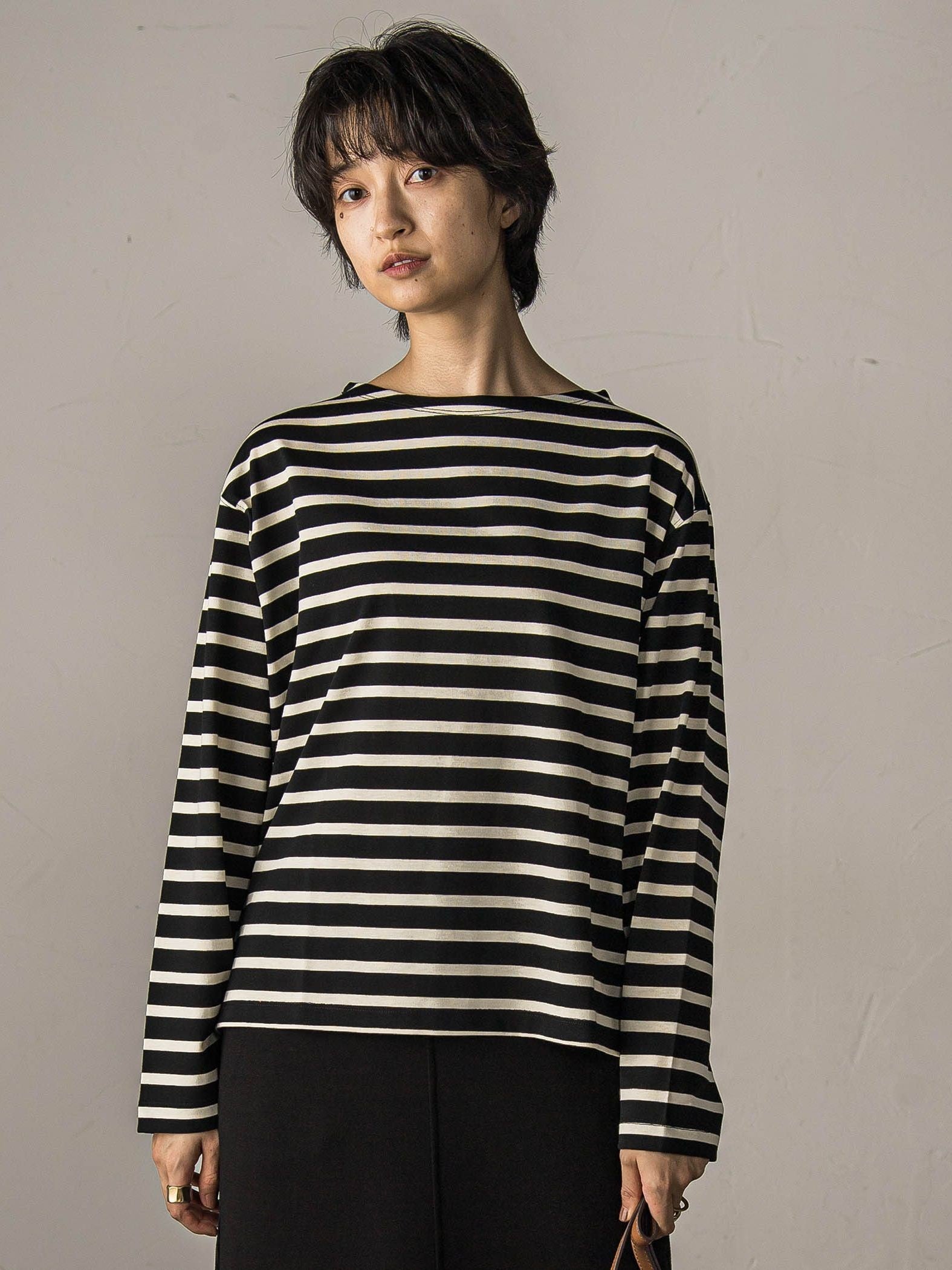 【WEB限定】ボーダーロングTシャツ≪洗濯機で洗える≫