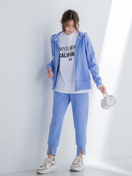 【ビッキー定番/ロングシーズン大活躍の多機能素材/L号サイズ登場！】裾スリットジョガーパンツ《洗濯機で洗える》