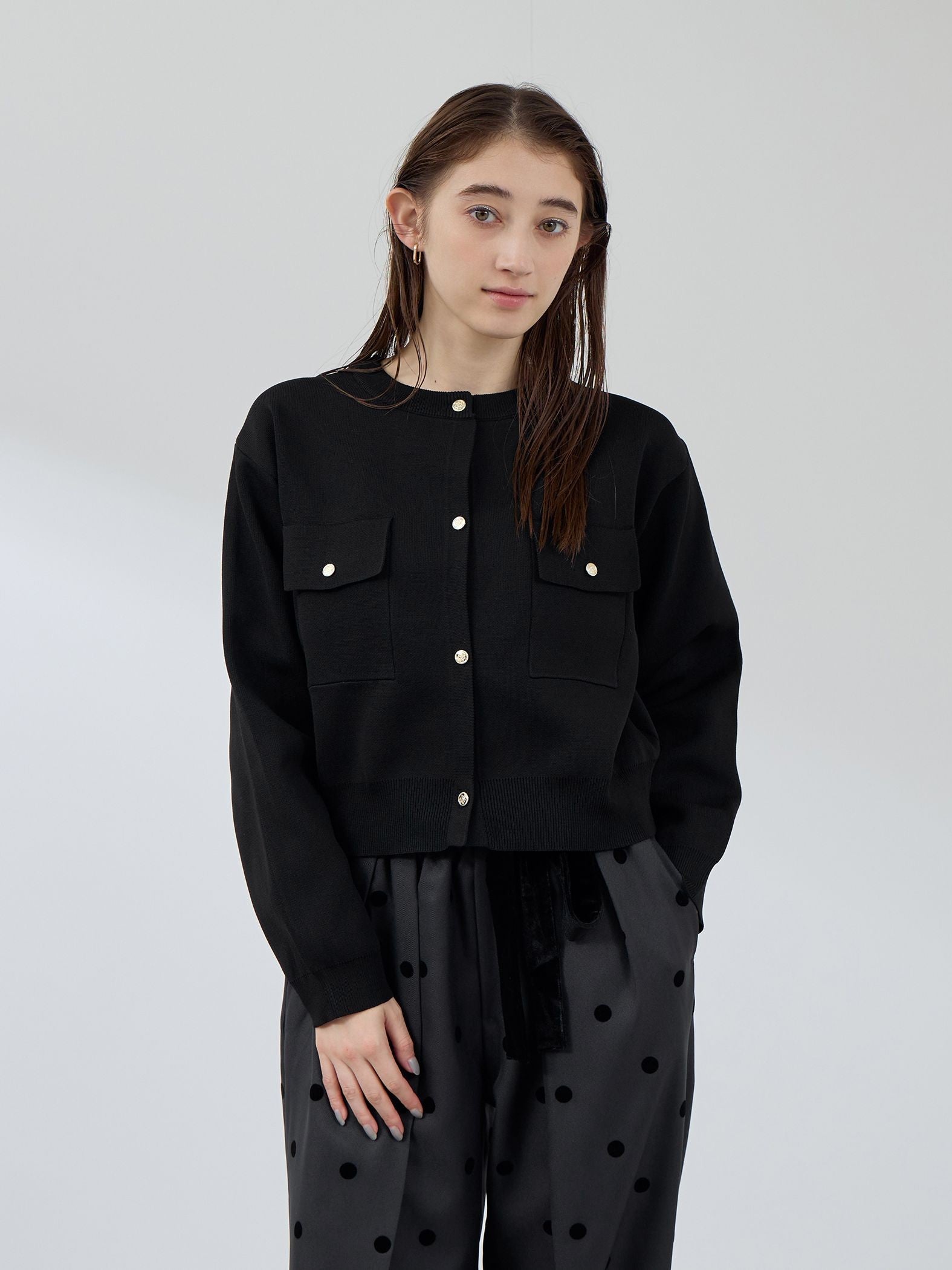 ポケットデザインニットカーディガン≪洗濯機で洗える≫