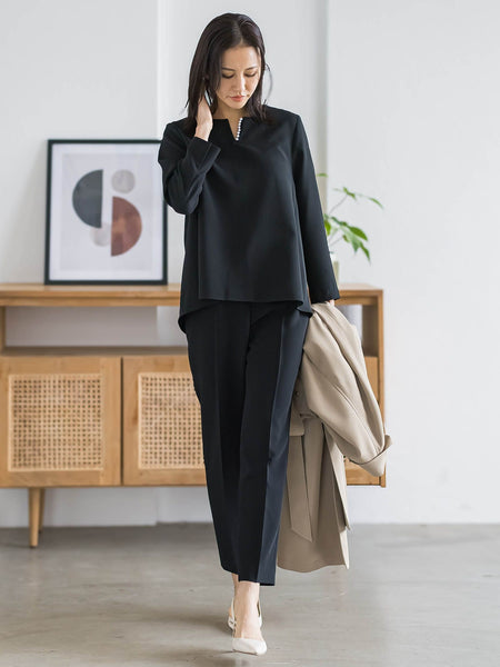 【WEB限定 13号】トリクシオンキーネックブラウス≪セットアップ対応/手洗い可能≫