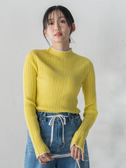 【新色追加】袖ボタンランダムリブニット≪手洗い可能≫