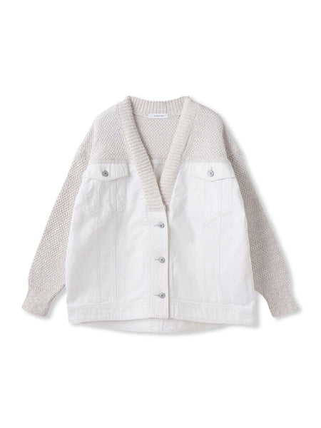 デニムドッキングニットカーディガン≪洗濯機で洗える≫