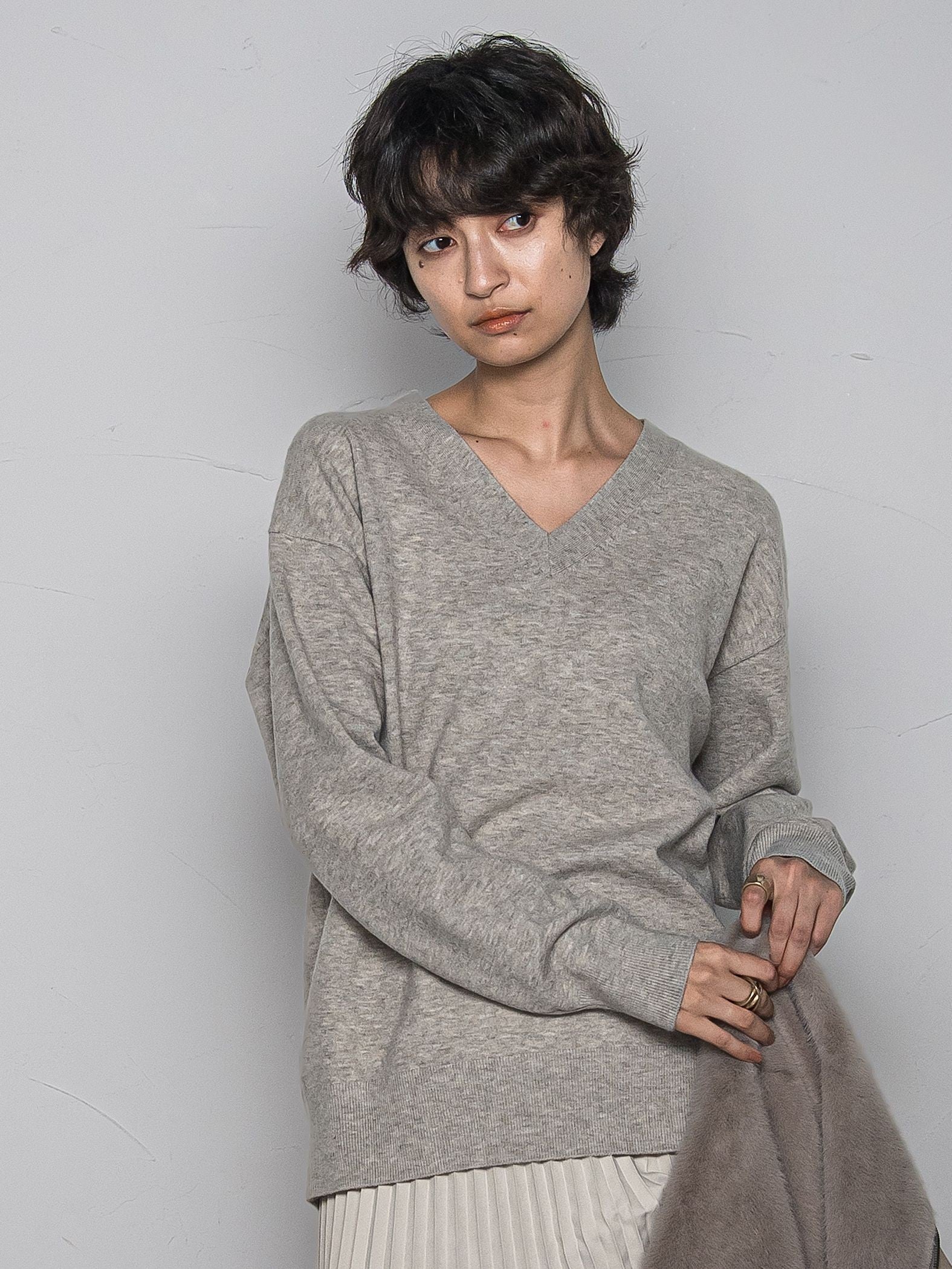 【ふわもち】Vネックニット≪洗濯機で洗える≫