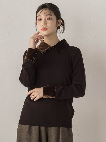 ベロア襟付きニット≪手洗い可能≫