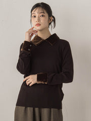 ベロア襟付きニット≪手洗い可能≫