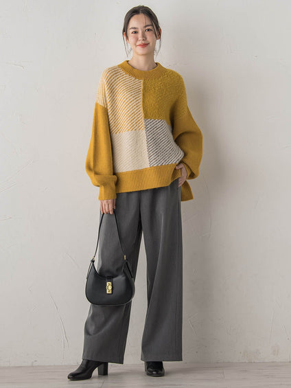 シャギージャガード切替えニット≪手洗い可能≫