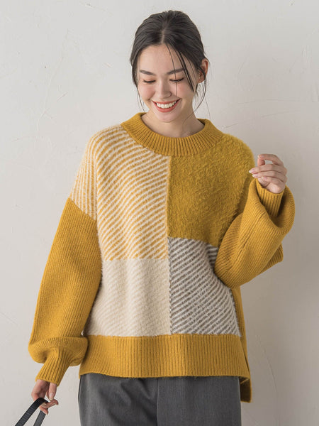 シャギージャガード切替えニット≪手洗い可能≫