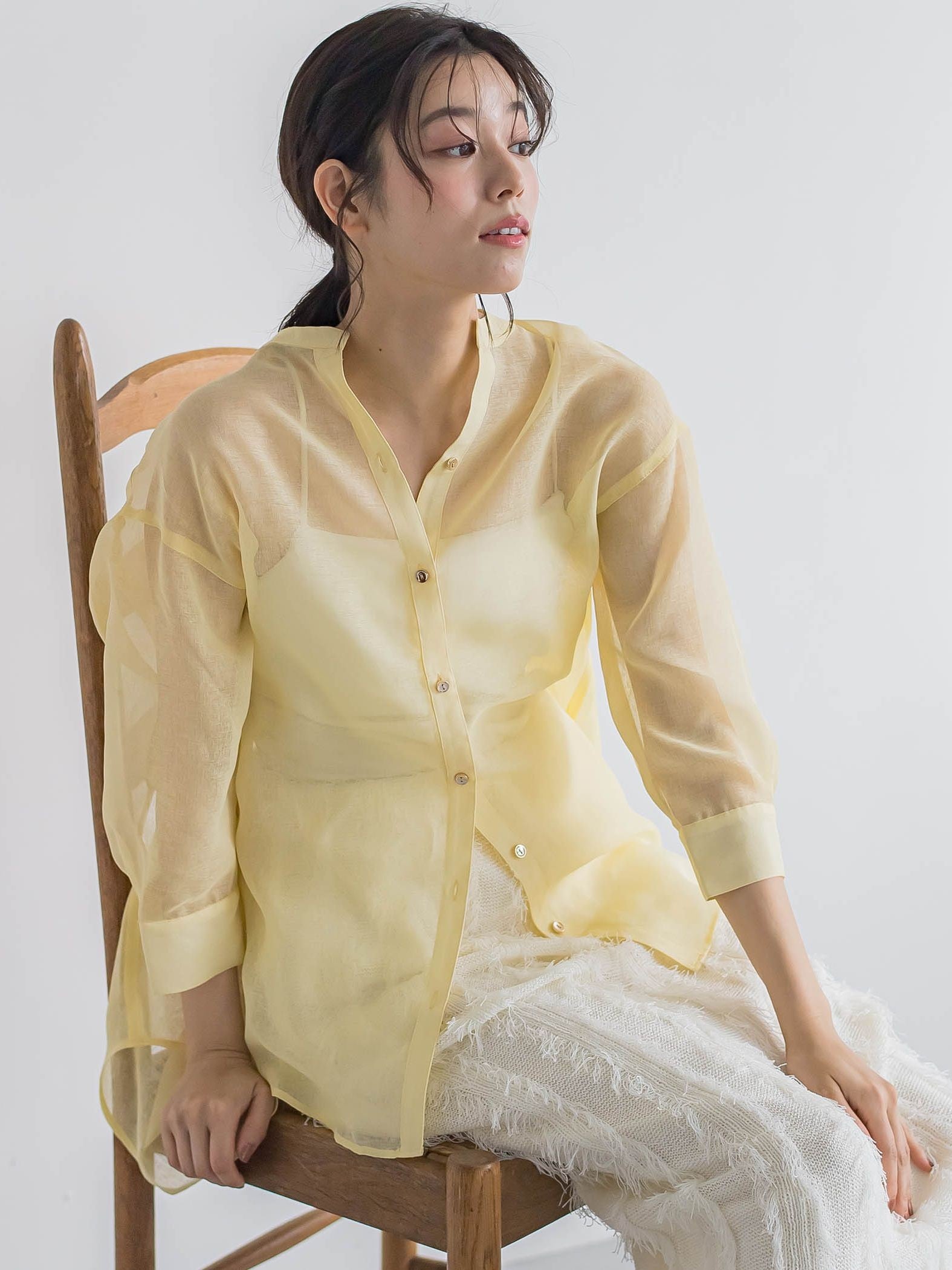 【WEB限定】シアーリネンライクBACKリボンシャツ≪手洗い可能≫