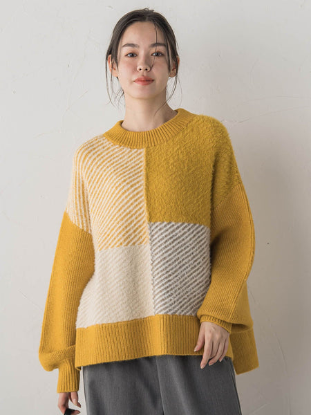 シャギージャガード切替えニット≪手洗い可能≫
